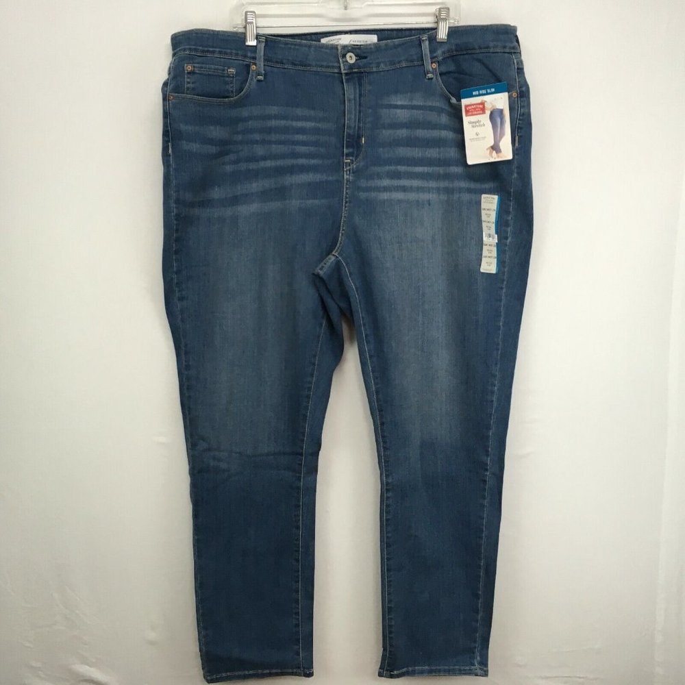 Signature by Levi Strauss Women's‎ 24M W37 L30 Mid Rise Slim Med Wash Jeans NEW